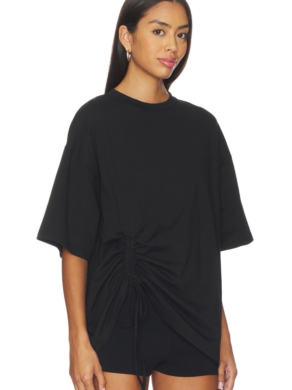 superdown Black Ruched-Side Oversized Tee - Picture 3 of 4